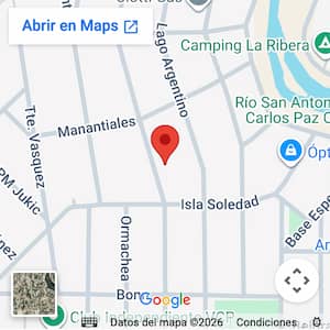 Ubicación de casa en Carlos Paz, para 6 a 13 personas, con pileta, a 3 cuadras balneario Playas de Oro